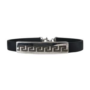 Greek Key Center Sterling Silver Bracelet 1/4" Wide Black Rubber Band